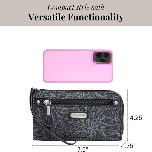 Women's RFID Zip Around Wallet Nylon Polyester Midnight Blossom Print - Picture 2 of 10